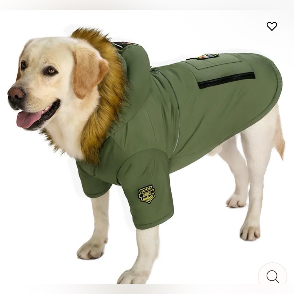 Army Dog Coat Green Fur Trim Medium Dog Size 28 Waterproof Fleece Lined 🐕